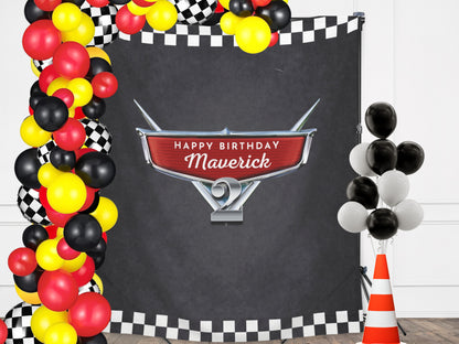 Personalized Cars Logo Banner | Boy Birthday Party Theme | Lightning Race Car Backdrop | Two Fast Birthday | Racing Birthday Decoration