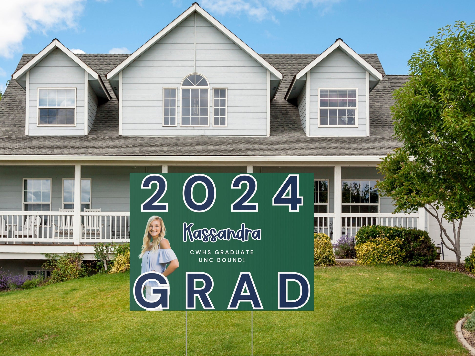 2024 Grad Custom Sign | Graduate Gifts Custom School Colors Outdoor Sign & Stake | Congrats Announcement Senior Photo | Graduation Party