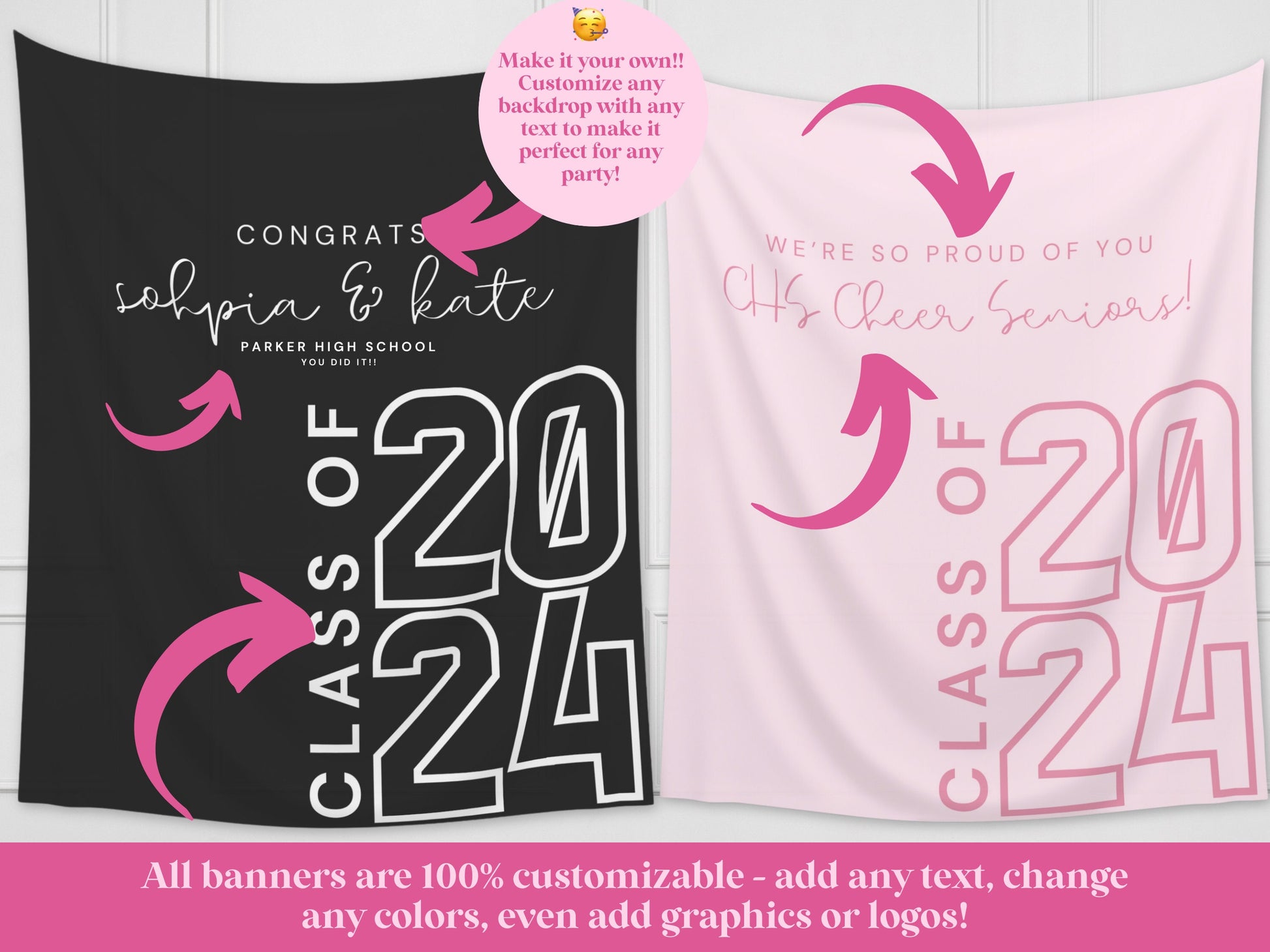 Class of 2024 Custom Graduation Party Backdrop | Personalized Congrats Grad School Colors Banner | High School Graduation | College Grad