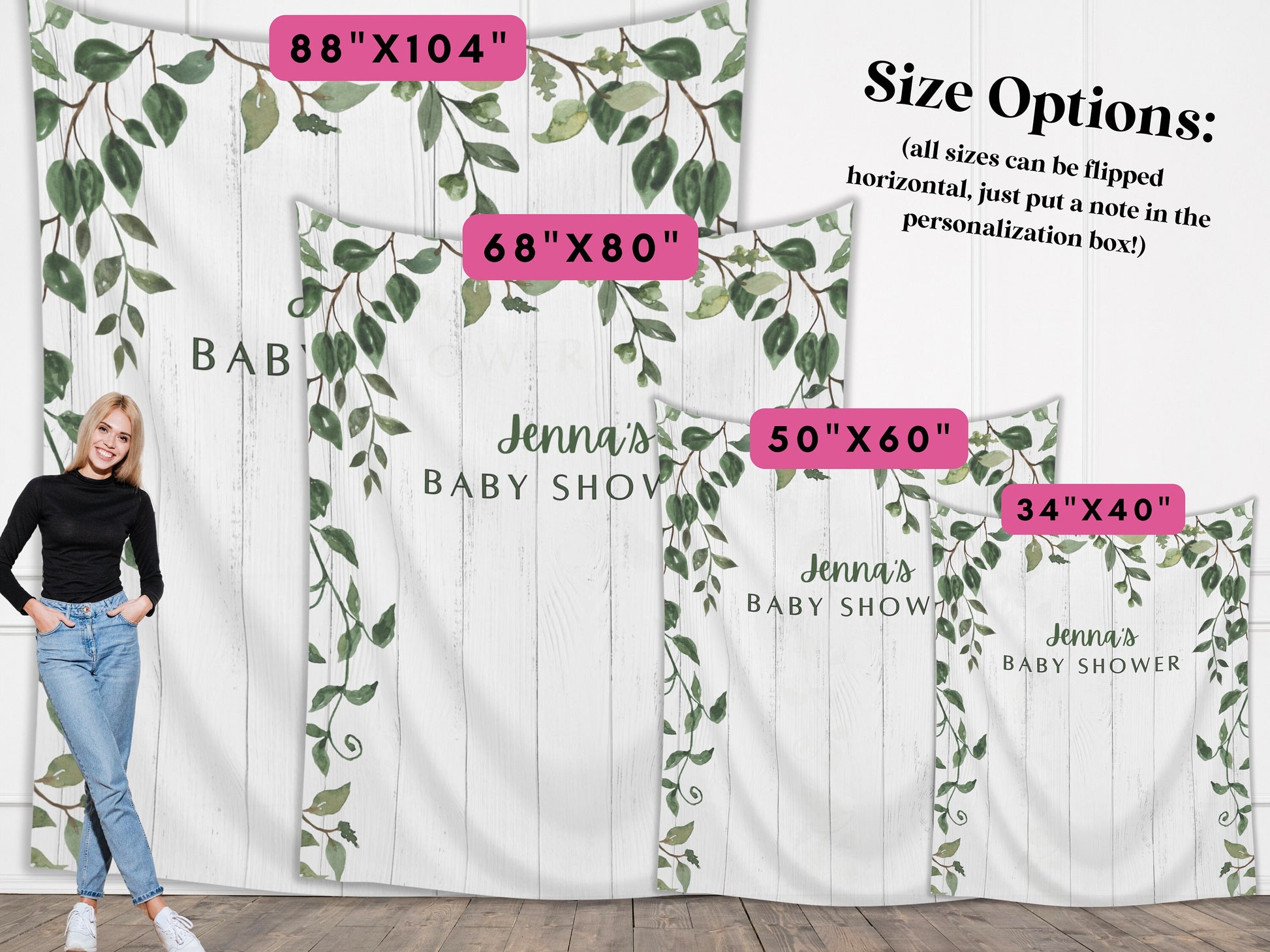 Rustic Greenery Custom Banner | Rustic Wood Backdrop Sign | Neutral Baby Shower Décor | Rustic Wedding Sign | Customizable Party Banner