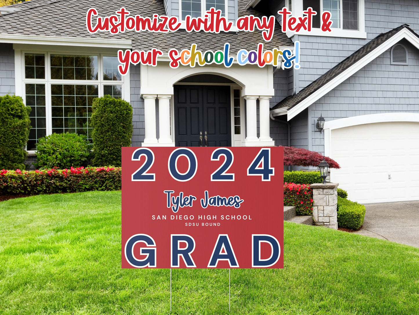 2024 Grad Custom Sign | Graduate Gifts Custom School Colors Outdoor Sign & Stake | Congrats Announcement Senior Photo | Graduation Party