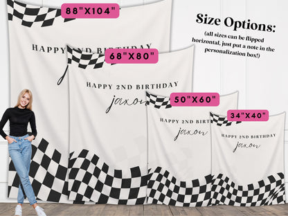 Custom Retro Birthday Banner | Boy Birthday Party Theme | Checkered Flag Banner | Two Fast Birthday Backdrop | Retro Race Car | Two Cool