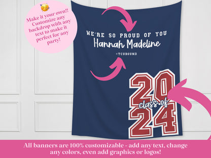 2025 Graduation Party Backdrop | Personalized Class of 2024 Congrats Grad School Colors Banner | High School Graduation | College Grad