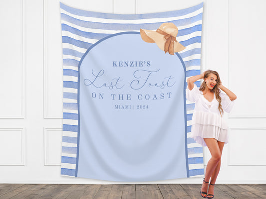 Custom Beach Bachelorette Banner | Last Toast on the Coast | Bachelorette Trip | Personalized Bride Backdrop | Hen Party Beach Club | Gifts