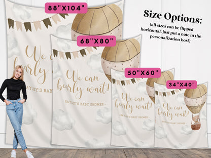 We Can Bearly Wait Custom Banner | Teddy Bear Personalized Baby Shower Backdrop | Gender Neutral Baby Shower or Reveal | Baby Boy Shower