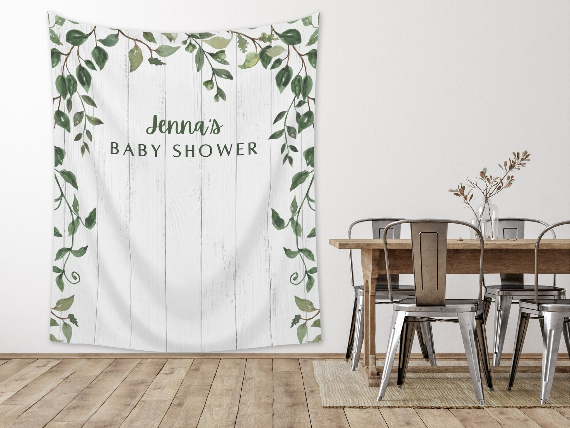 Rustic Greenery Custom Banner | Rustic Wood Backdrop Sign | Neutral Baby Shower Décor | Rustic Wedding Sign | Customizable Party Banner