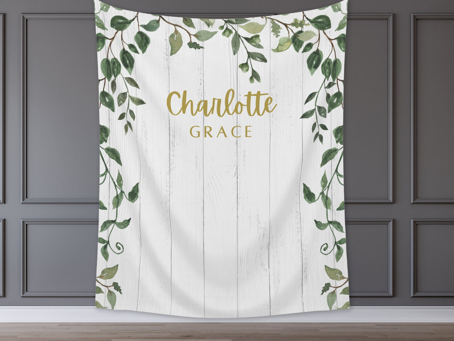 Rustic Greenery Custom Banner | Rustic Wood Backdrop Sign | Neutral Baby Shower Décor | Rustic Wedding Sign | Customizable Party Banner