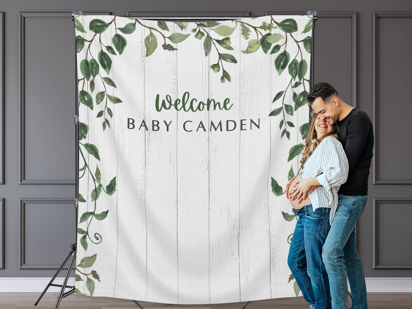 Rustic Greenery Custom Banner | Rustic Wood Backdrop Sign | Neutral Baby Shower Décor | Rustic Wedding Sign | Customizable Party Banner