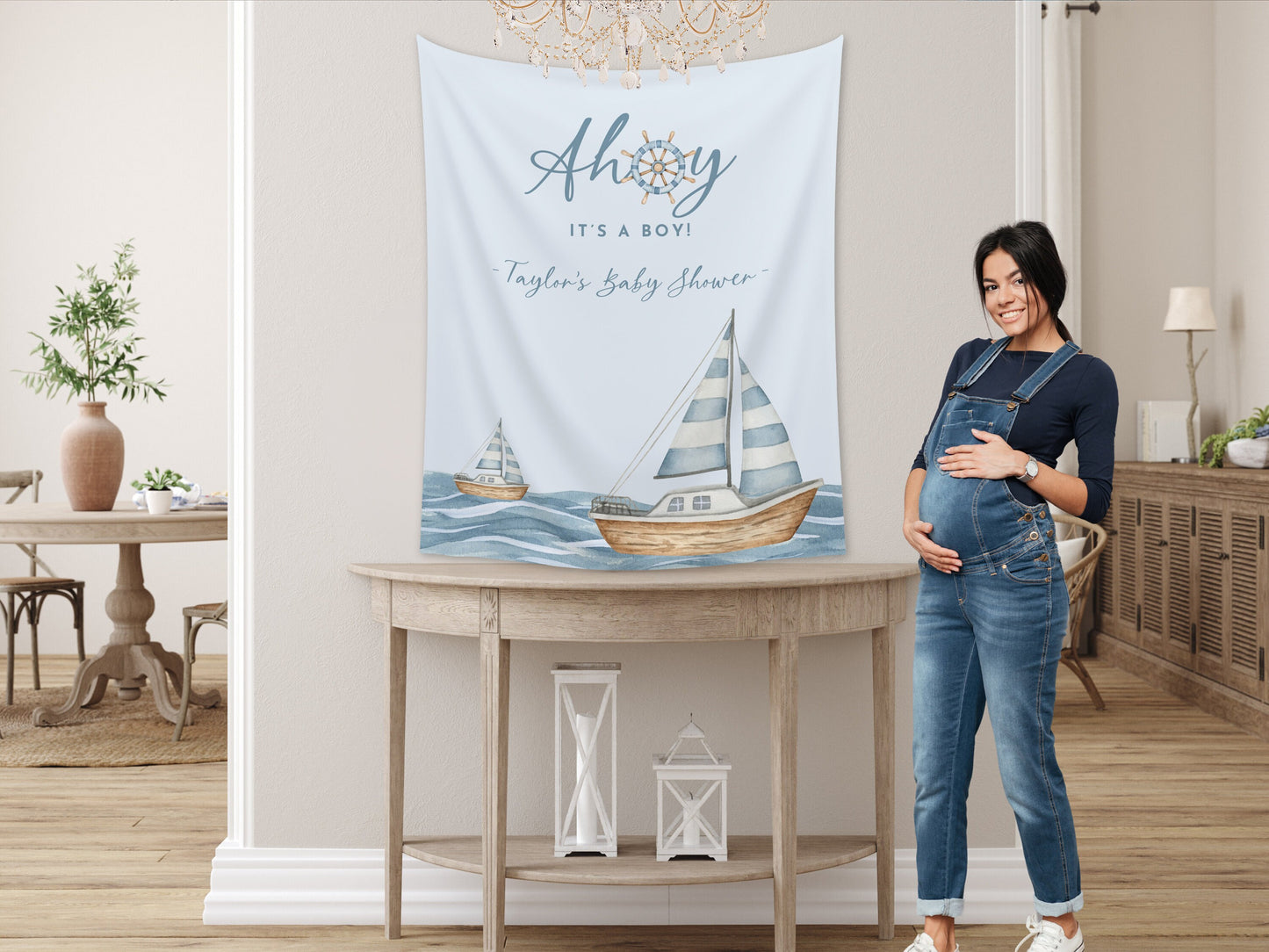 Ahoy It's a Boy Custom Baby Shower Backdrop | Nautical Baby Shower Boy | Gender Neutral | Personalized Sailboat Sea Party Banner Décor