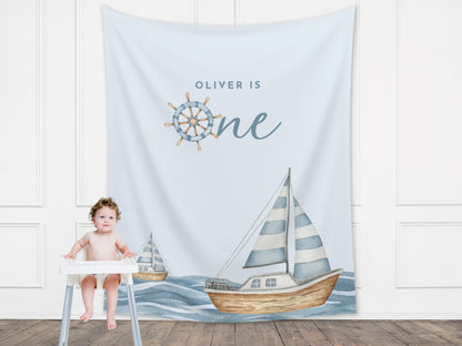 Nautical Custom Birthday Banner | Onder the Sea Decorations | 1st Birthday Boy | Personalized Sailboat Sea Party Banner Décor | Ocean Beach