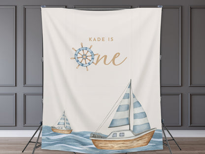 Nautical Custom Birthday Banner | Onder the Sea Decorations | 1st Birthday Boy | Personalized Sailboat Sea Party Banner Décor | Ocean Beach