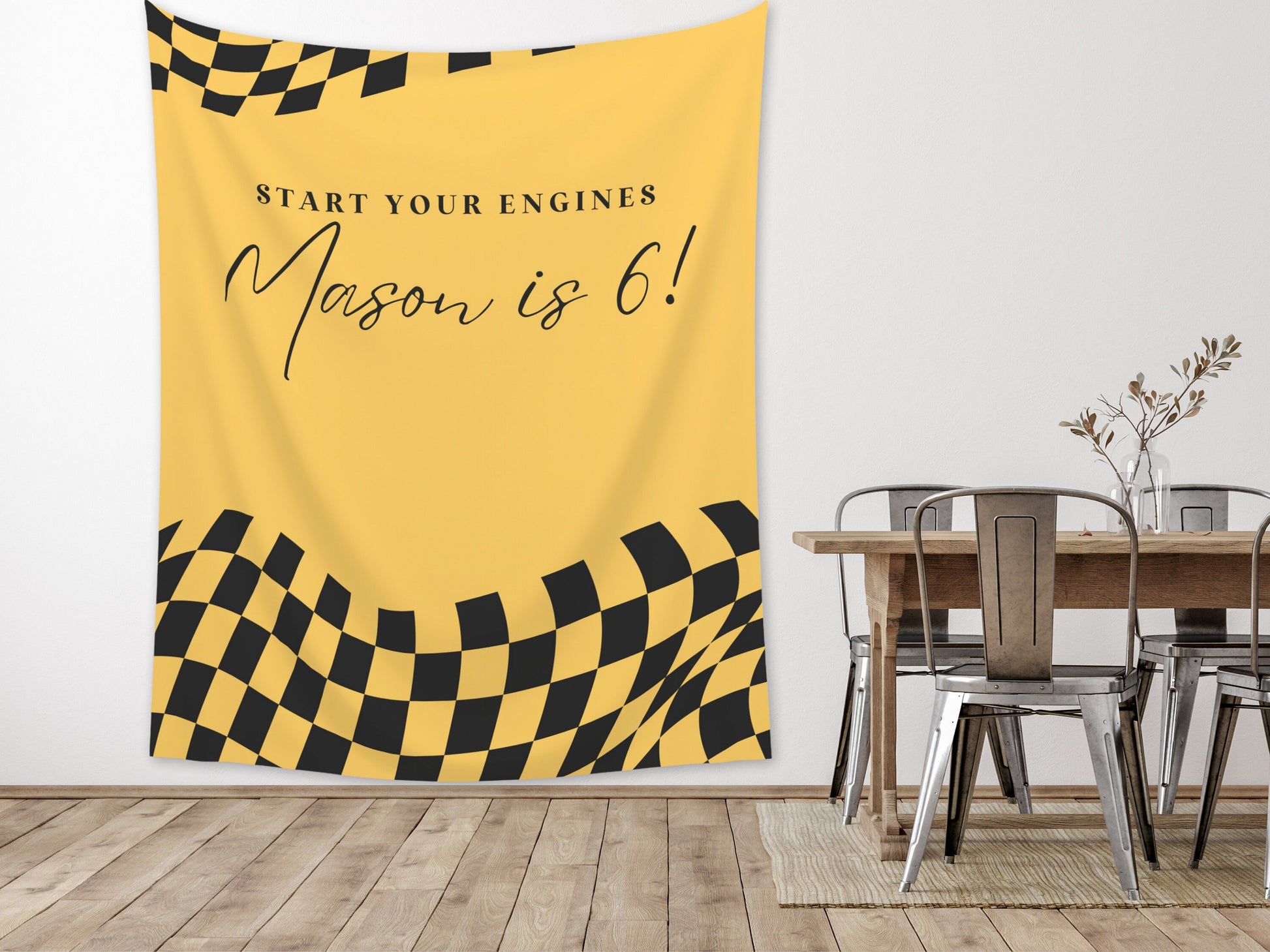 Custom Retro Birthday Banner | Boy Birthday Party Theme | Checkered Flag Banner | Two Fast Birthday Backdrop | Retro Race Car | Two Cool