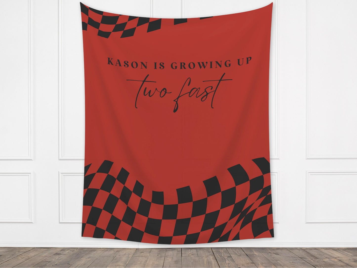 Custom Retro Birthday Banner | Boy Birthday Party Theme | Checkered Flag Banner | Two Fast Birthday Backdrop | Retro Race Car | Two Cool