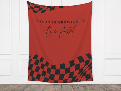 Custom Retro Birthday Banner | Boy Birthday Party Theme | Checkered Flag Banner | Two Fast Birthday Backdrop | Retro Race Car | Two Cool