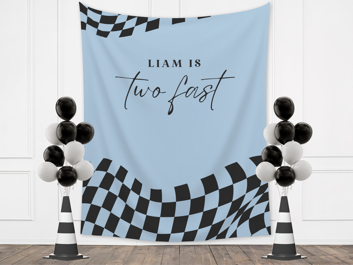 Custom Retro Birthday Banner | Boy Birthday Party Theme | Checkered Flag Banner | Two Fast Birthday Backdrop | Retro Race Car | Two Cool