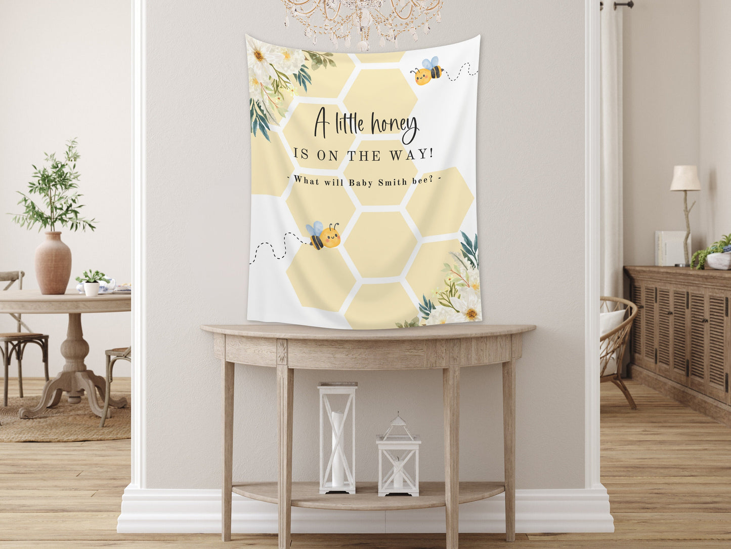 A Little Honey Custom Banner | Bumble Bee Décor | Little Honey Bee Personalized Baby Shower, Gender Reveal, or 1st Birthday Party Backdrop