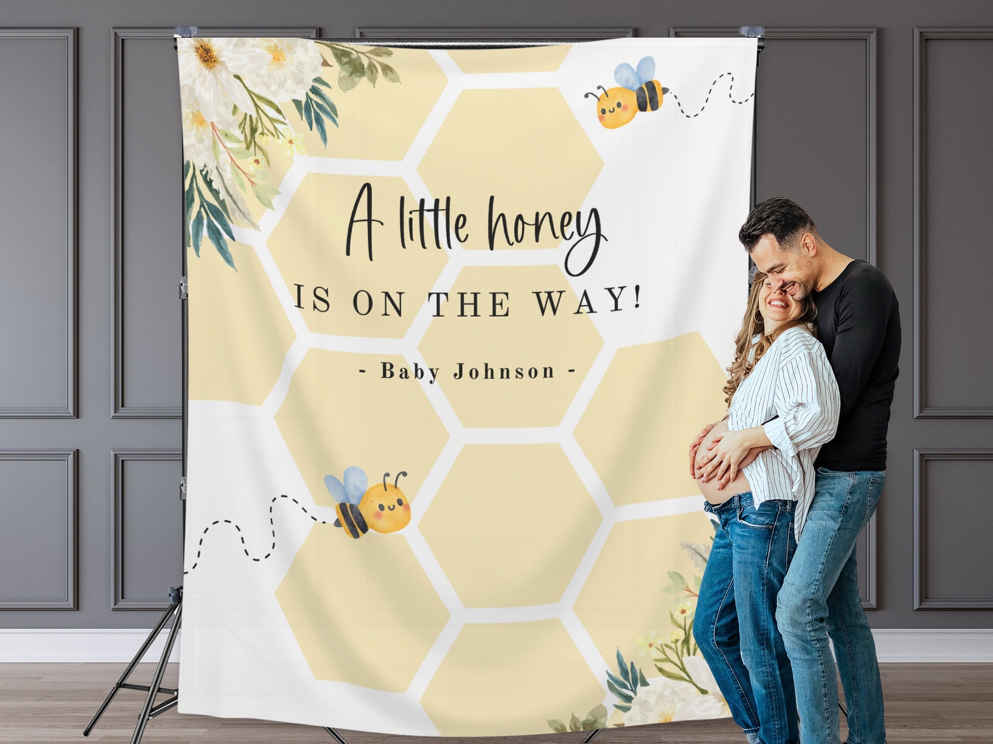 A Little Honey Custom Banner | Bumble Bee Décor | Little Honey Bee Personalized Baby Shower, Gender Reveal, or 1st Birthday Party Backdrop