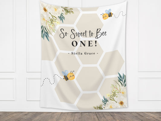 Sweet to Bee One Custom Banner | Bee-Day Party | Bumble Bee Décor | Little Honey Bee Personalized 1st, 2nd or 3rd Birthday Party Backdrop