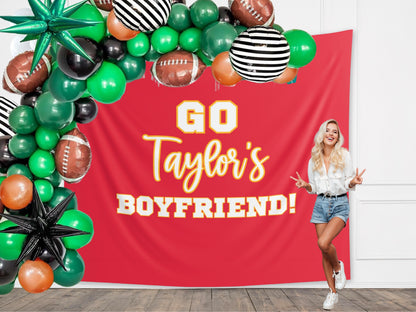 Go Taylor's Boyfriend Banner | Super Bowl LVIII Party Décor | In My Chiefs Era | Taylor & Travis | 2024 Superbowl Backdrop for Balloon Arch