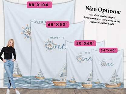 Nautical Custom Birthday Banner | Onder the Sea Decorations | 1st Birthday Boy | Personalized Sailboat Sea Party Banner Décor | Ocean Beach