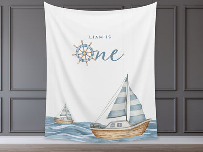 Nautical Custom Birthday Banner | Onder the Sea Decorations | 1st Birthday Boy | Personalized Sailboat Sea Party Banner Décor | Ocean Beach