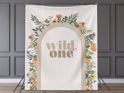 Wild One Custom Text Backdrop, She's a Little Wildflower, Custom 1st Birthday Party Backdrop, Girl Birthday, Boho Birthday, Retro Flowers