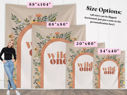 Wild One Custom Text Backdrop, She's a Little Wildflower, Custom 1st Birthday Party Backdrop, Girl Birthday, Boho Birthday, Retro Flowers