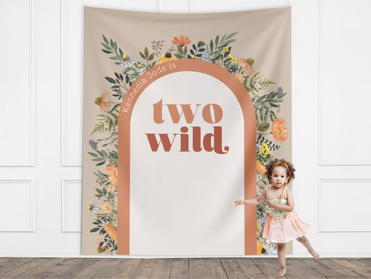 Two Wild Custom Text Backdrop, She's a Little Wildflower, Custom 2nd Birthday Party Backdrop, Girl Birthday, Boho Birthday, Retro Flowers