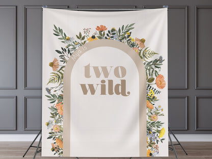 Two Wild Custom Text Backdrop, She's a Little Wildflower, Custom 2nd Birthday Party Backdrop, Girl Birthday, Boho Birthday, Retro Flowers