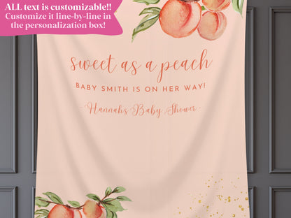 Sweet as a Peach Custom Baby Shower Banner | Little Peach Personalized Girl Baby Shower | Gender Neutral Baby Shower | Cutie Shower Décor