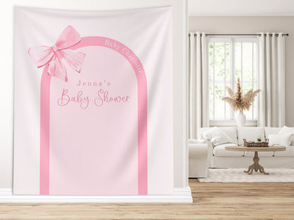 Pink Bow Baby Shower Custom Banner, Girl Baby Shower, Completely Customizable Party Backdrop, Baby Sprinkle, Gender Reveal, Blue Gingham