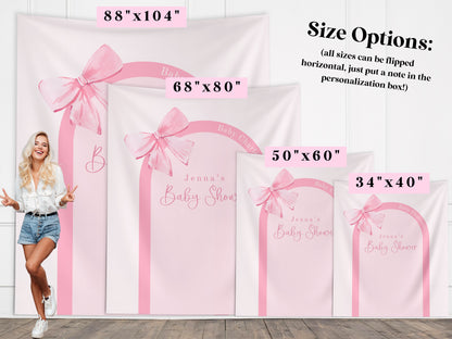 Pink Bow Baby Shower Custom Banner, Girl Baby Shower, Completely Customizable Party Backdrop, Baby Sprinkle, Gender Reveal, Blue Gingham