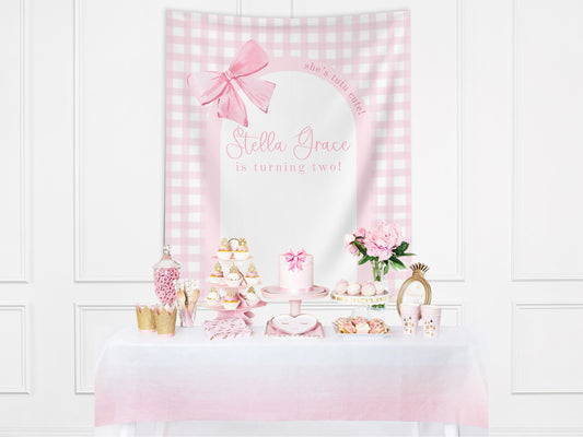 Pink Bow Birthday Party Custom Banner, Girl 1st Birthday, Completely Customizable Party Backdrop, Onederful, Twin Birthday, Tea Party