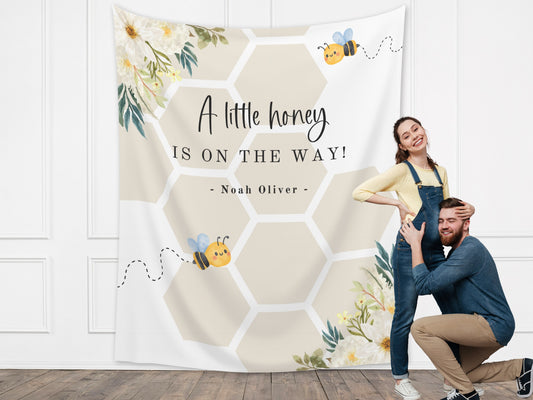 Sweet Bumble Bee Custom Text Banner | Floral Little Honey Bee Personalized Baby Shower, Gender Reveal, or 1st Birthday Party Backdrop