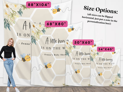 A Little Honey Custom Banner | Bumble Bee Décor | Little Honey Bee Personalized Baby Shower, Gender Reveal, or 1st Birthday Party Backdrop