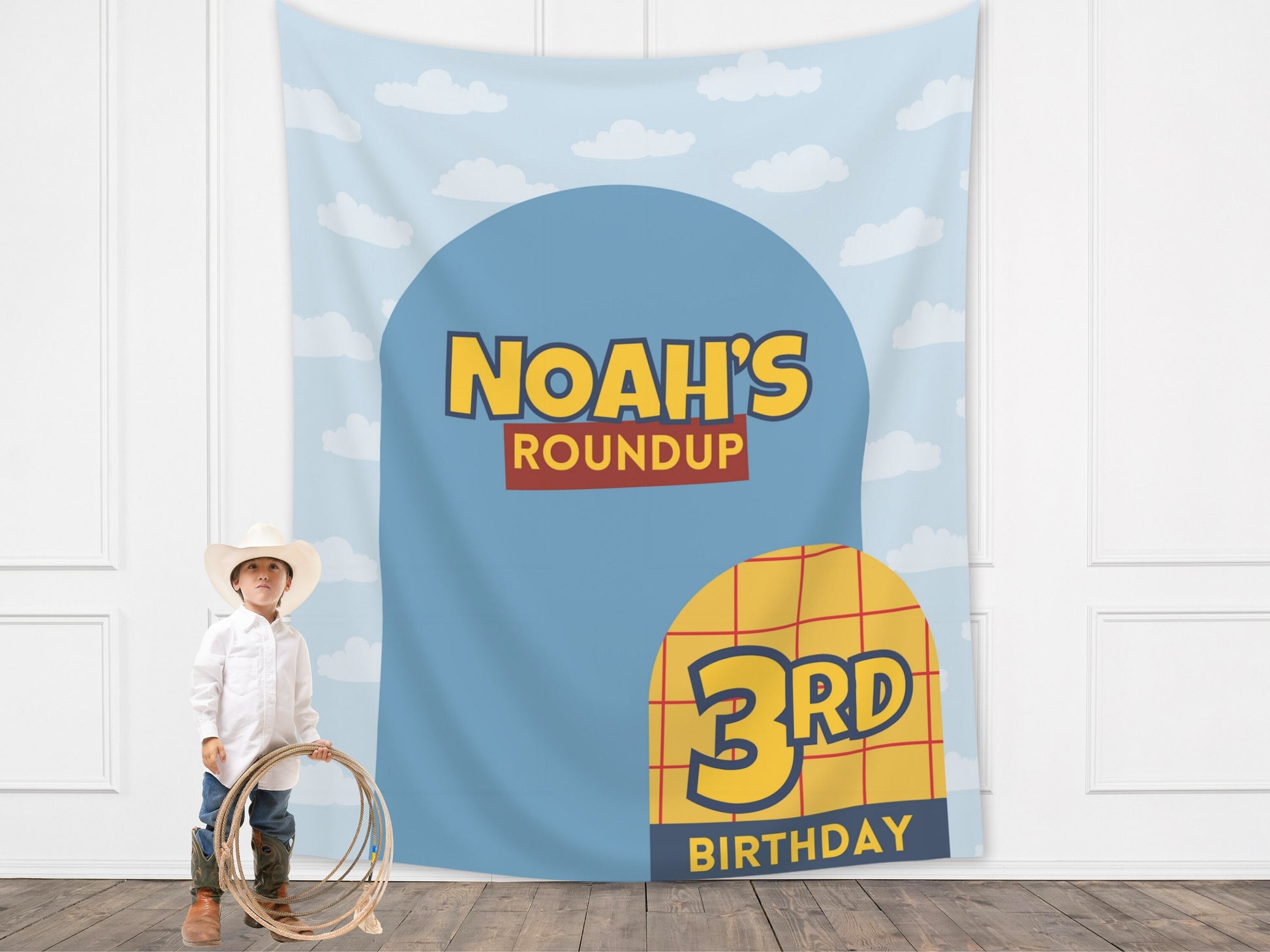 Birthday Story Custom Backdrop | Boy Birthday Party Theme | Cloud Banner | Classic Bright, Muted Colors, or Pink | Two Infinity and Beyond