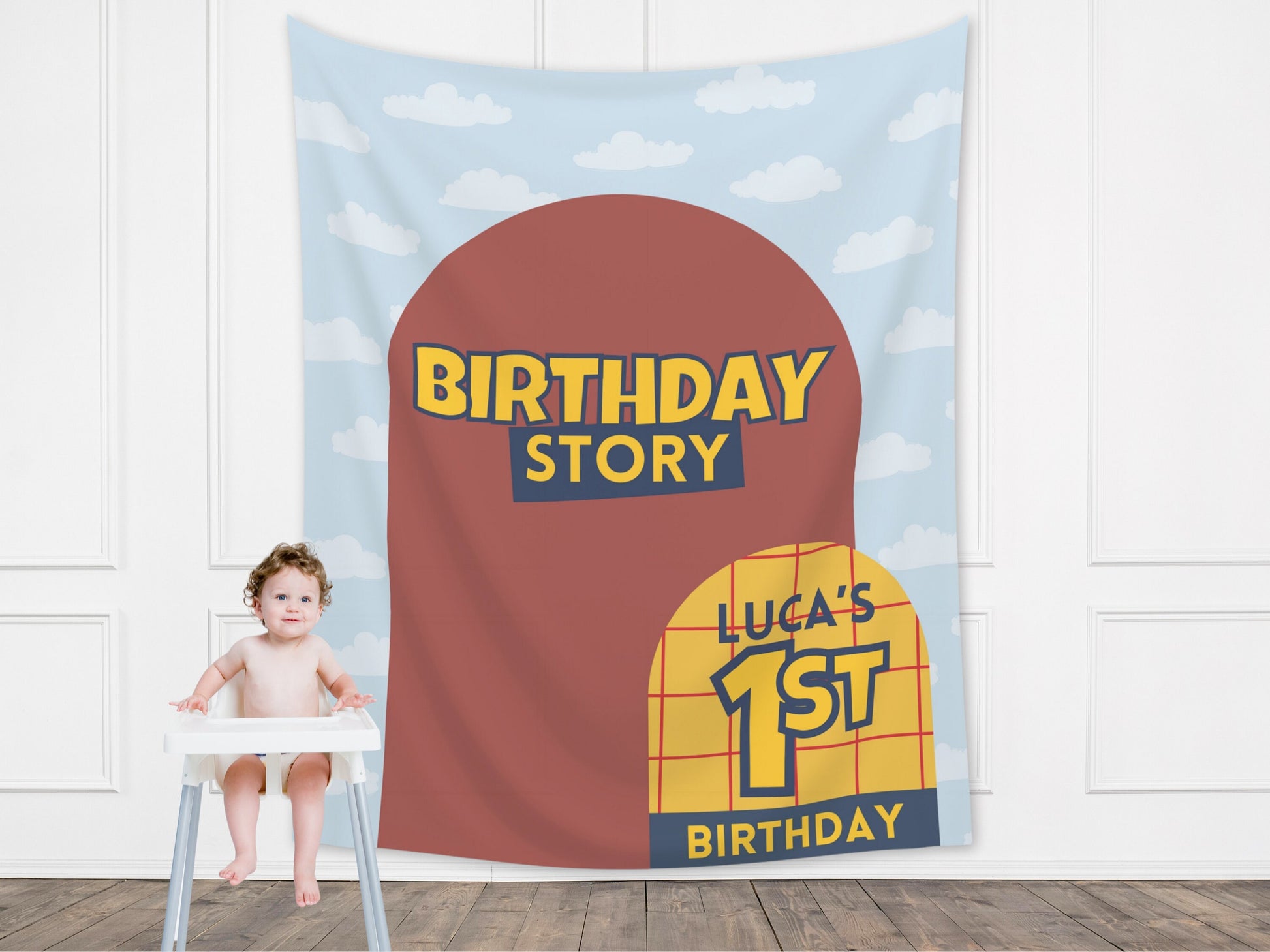 Birthday Story Custom Backdrop | Boy Birthday Party Theme | Cloud Banner | Classic Bright, Muted Colors, or Pink | Two Infinity and Beyond