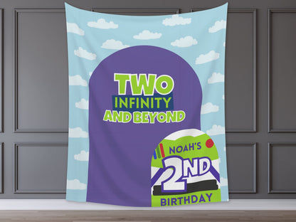 Birthday Story Custom Backdrop | Boy Birthday Party Theme | Cloud Banner | Classic Bright, Muted Colors, or Pink | Two Infinity and Beyond