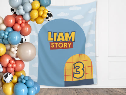 Birthday Story Custom Backdrop | Boy Birthday Party Theme | Cloud Banner | Classic Bright, Muted Colors, or Pink | Two Infinity and Beyond