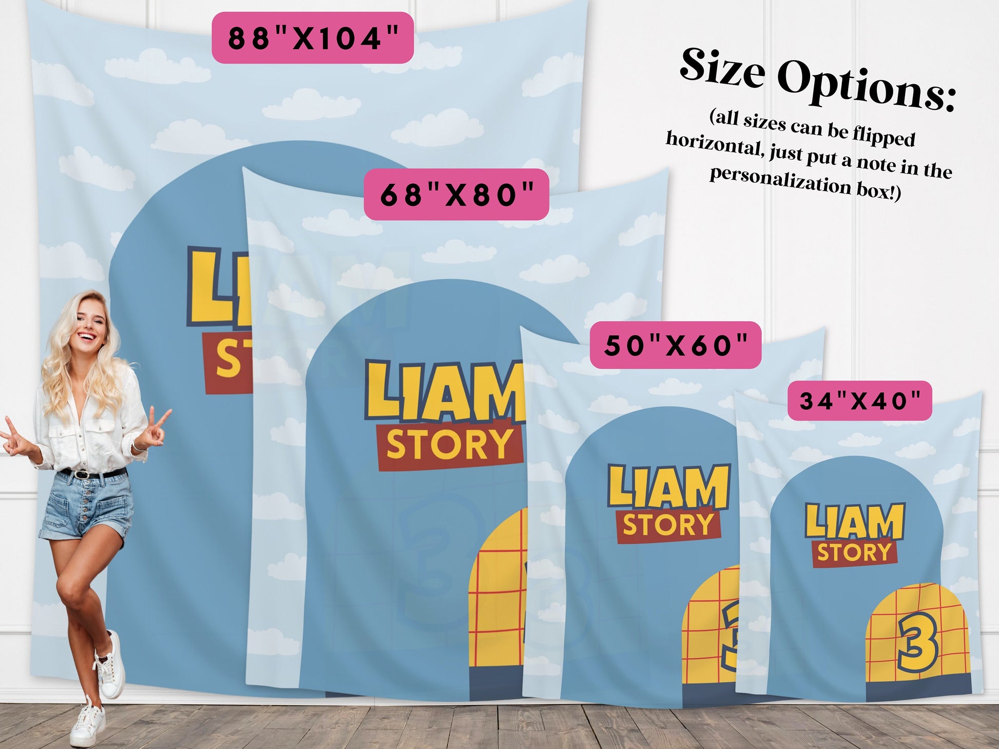 Birthday Story Custom Backdrop | Boy Birthday Party Theme | Cloud Banner | Classic Bright, Muted Colors, or Pink | Two Infinity and Beyond