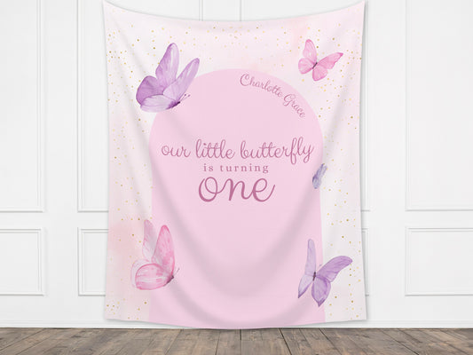 Custom Butterfly Party Banner | Little Butterfly Birthday Custom Backdrop | Pink Girl Birthday Party Décor | Baby Shower | Girl 1st Birthday