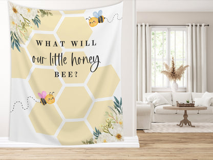 What Will Baby Bee Custom Banner | Neutral Bumble Bee Décor | A Little Honey Bee Personalized Baby Shower, Gender Reveal Backdrop |