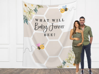 What Will Baby Bee Custom Banner | Neutral Bumble Bee Décor | A Little Honey Bee Personalized Baby Shower, Gender Reveal Backdrop |