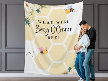 What Will Baby Bee Custom Banner | Neutral Bumble Bee Décor | A Little Honey Bee Personalized Baby Shower, Gender Reveal Backdrop |