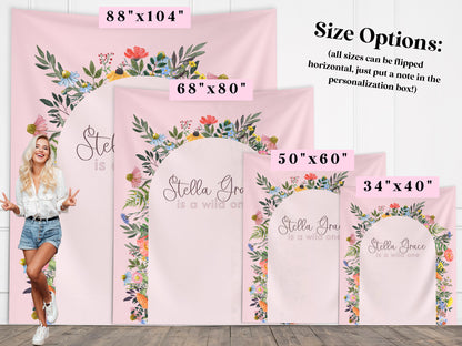 Wildflower Wild One Custom Text Banner, 1st Birthday Party Cake Smash Backdrop, Two Wild Birthday, Boho Girl Baby Shower, High Chair Banner