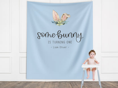 Some Bunny is Turning One Custom Banner, Bunny Ears Shower Backdrop, Personalized Easter Spring 1st, 2nd or 3rd Birthday Party Banner