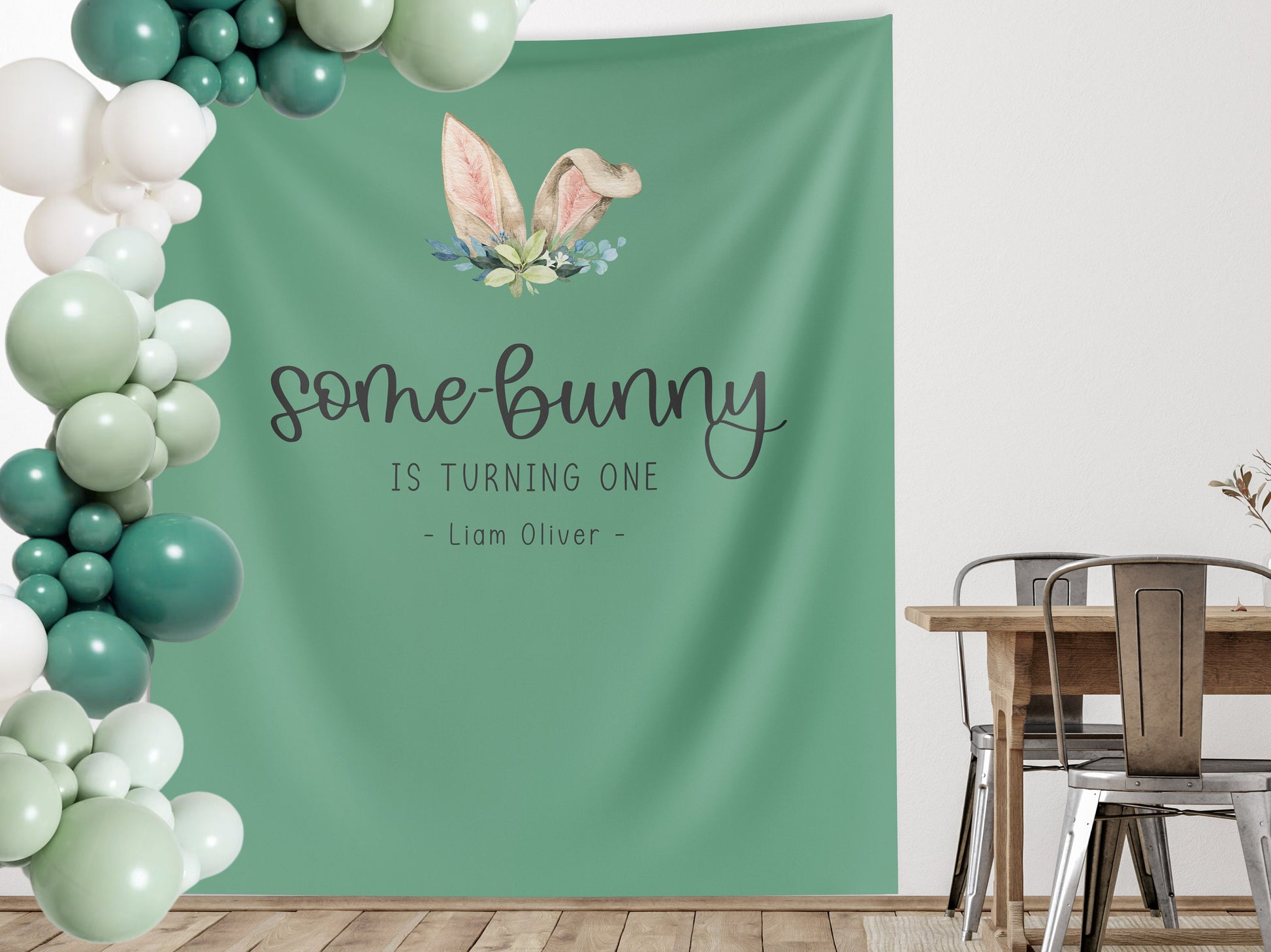 Some Bunny is Turning One Custom Bunny Ears Shower Backdrop | Personalized Easter Spring 1st, 2nd or 3rd Birthday Party Banner