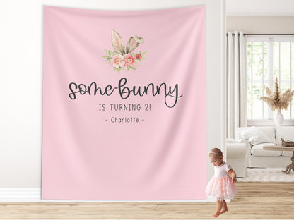 Some Bunny is Turning One Custom Banner, Bunny Ears Shower Backdrop, Personalized Easter Spring 1st, 2nd or 3rd Birthday Party Banner