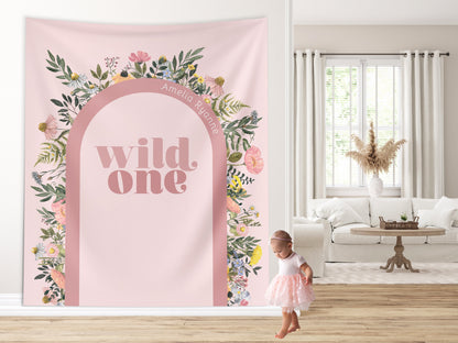 Wild One Custom Text Backdrop, She's a Little Wildflower, Custom 1st Birthday Party Backdrop, Girl Birthday, Boho Birthday, Retro Flowers