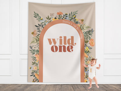 Wild One Custom Text Backdrop, She's a Little Wildflower, Custom 1st Birthday Party Backdrop, Girl Birthday, Boho Birthday, Retro Flowers